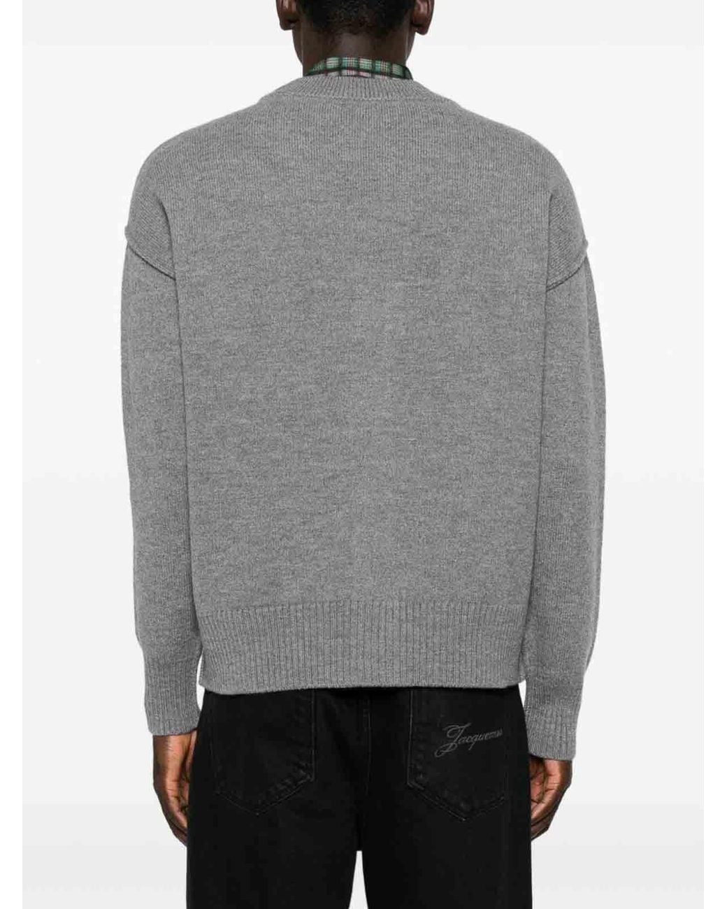 AMI Gray Ami De Coeur Wool Cardigan for men