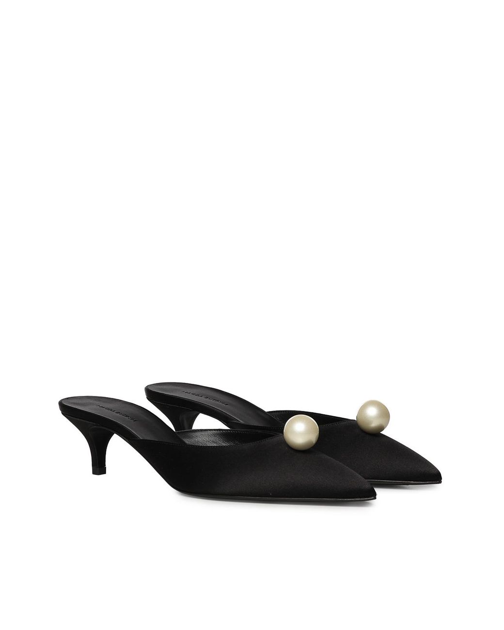 Magda Butrym Black Satin Mules With Pearls