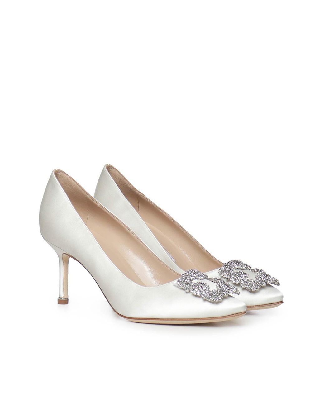 Manolo Blahnik White Hangisi Satin Pumps
