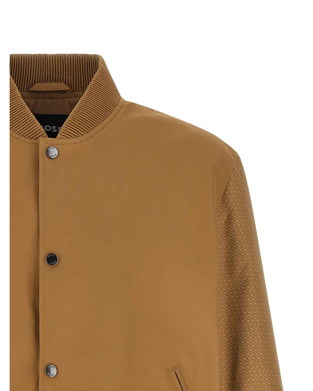 Boss Brown Monogram Sleeve Bomber Jacket for men