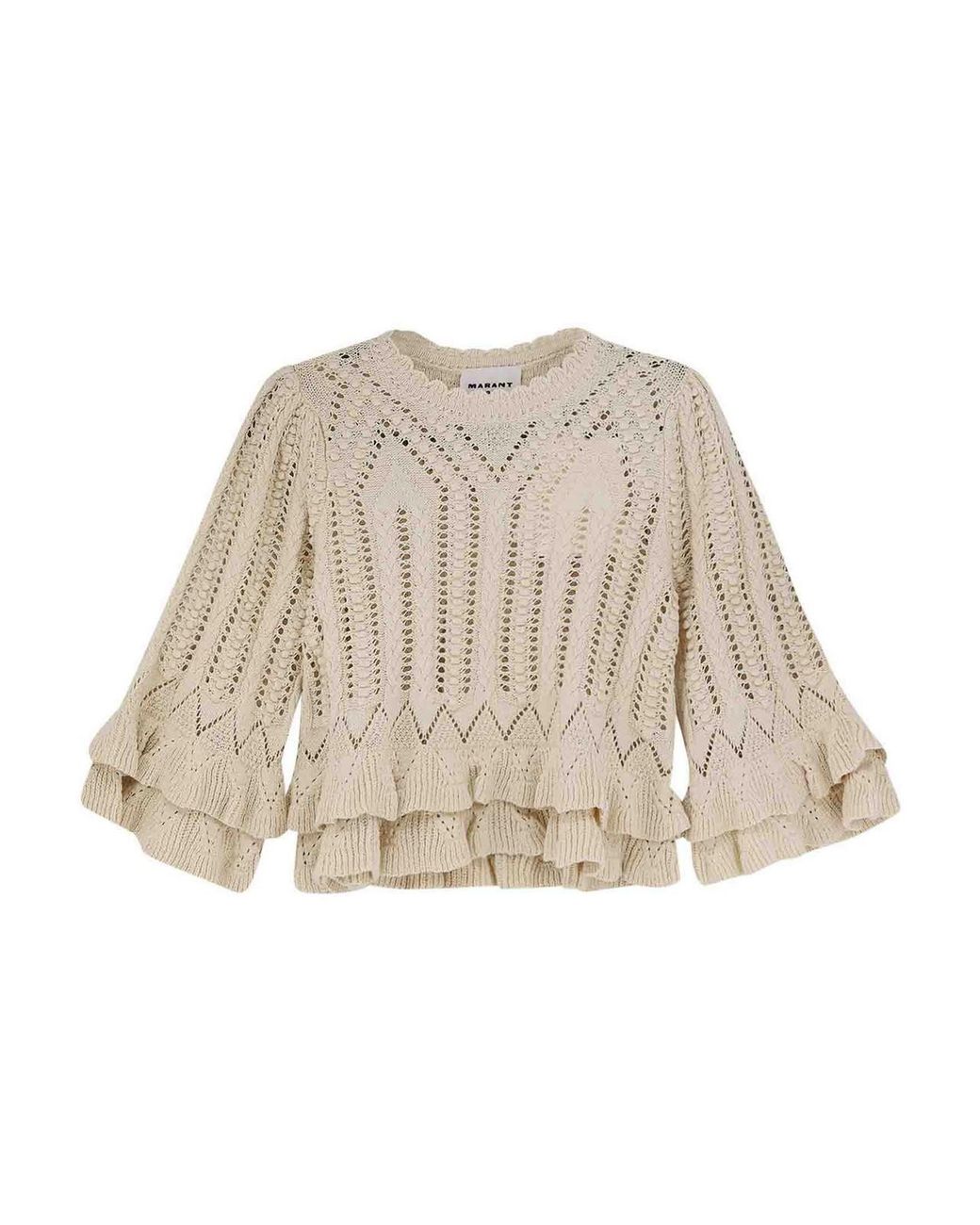 Isabel Marant Natural Frilly Cotton Sweater With Ruffles