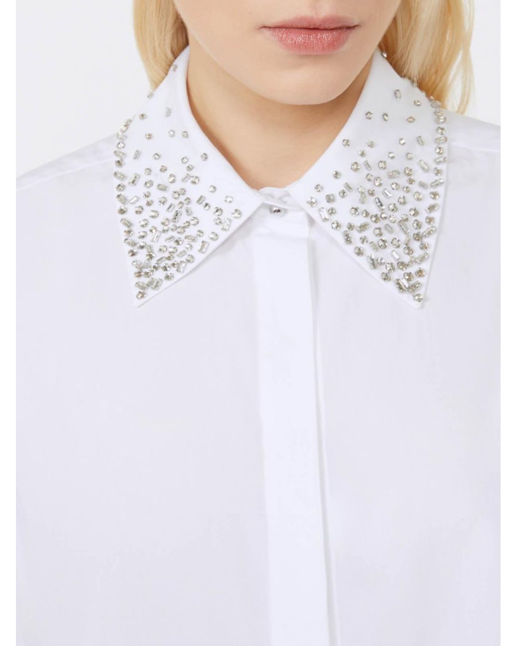 Max Mara White Staffa Poplin Shirt With Crystals By
