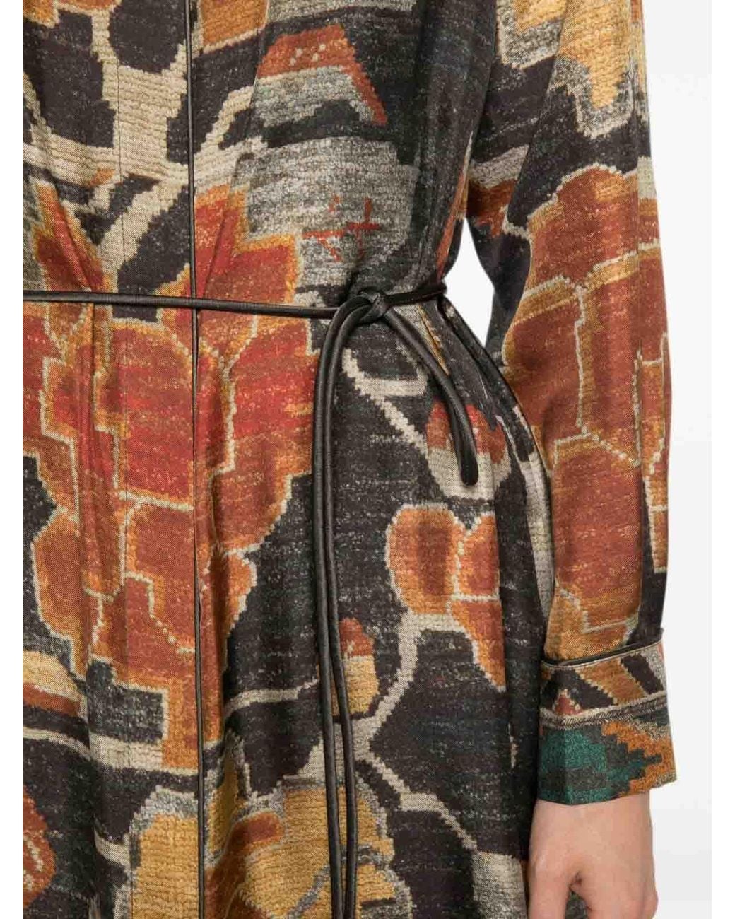 Pierre Louis Mascia Brown Printed Silk Long Dress