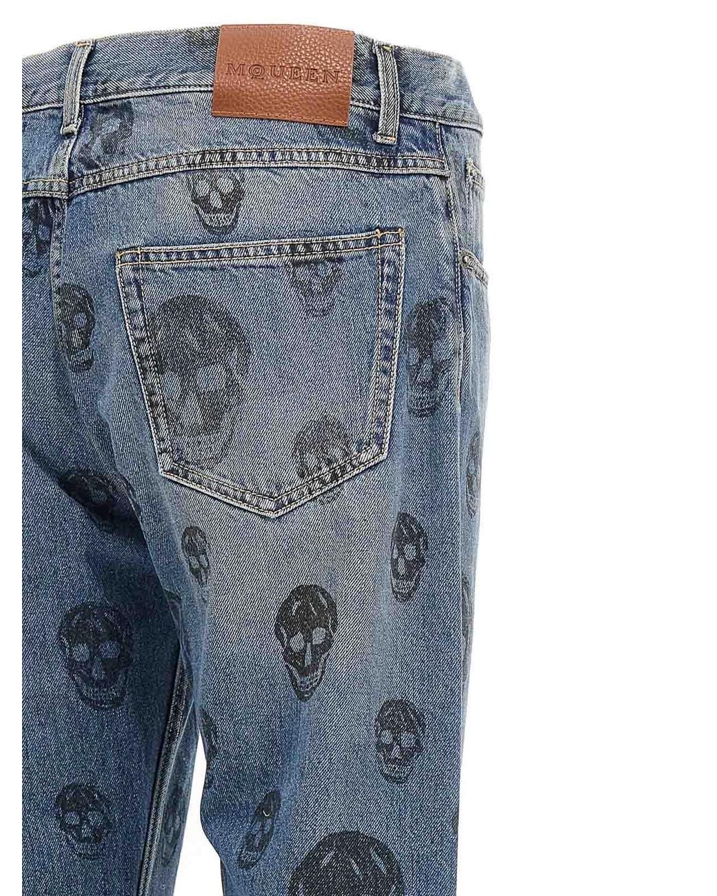 パンツ Alexander McQueen Skull Skinny Jeans McQueen Skull Print Jeans in Blue for Men | Lyst