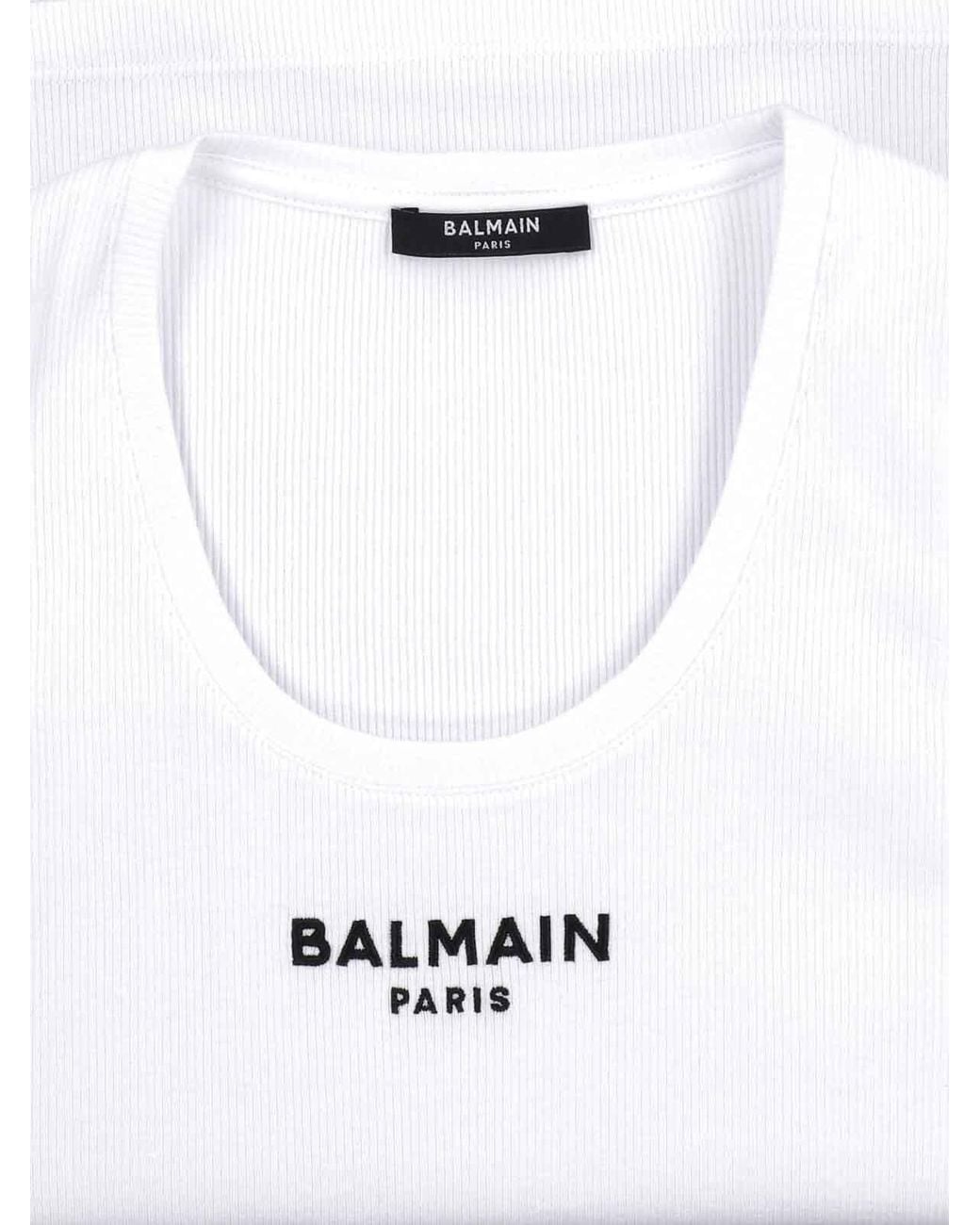 Balmain White Tank Top Logo