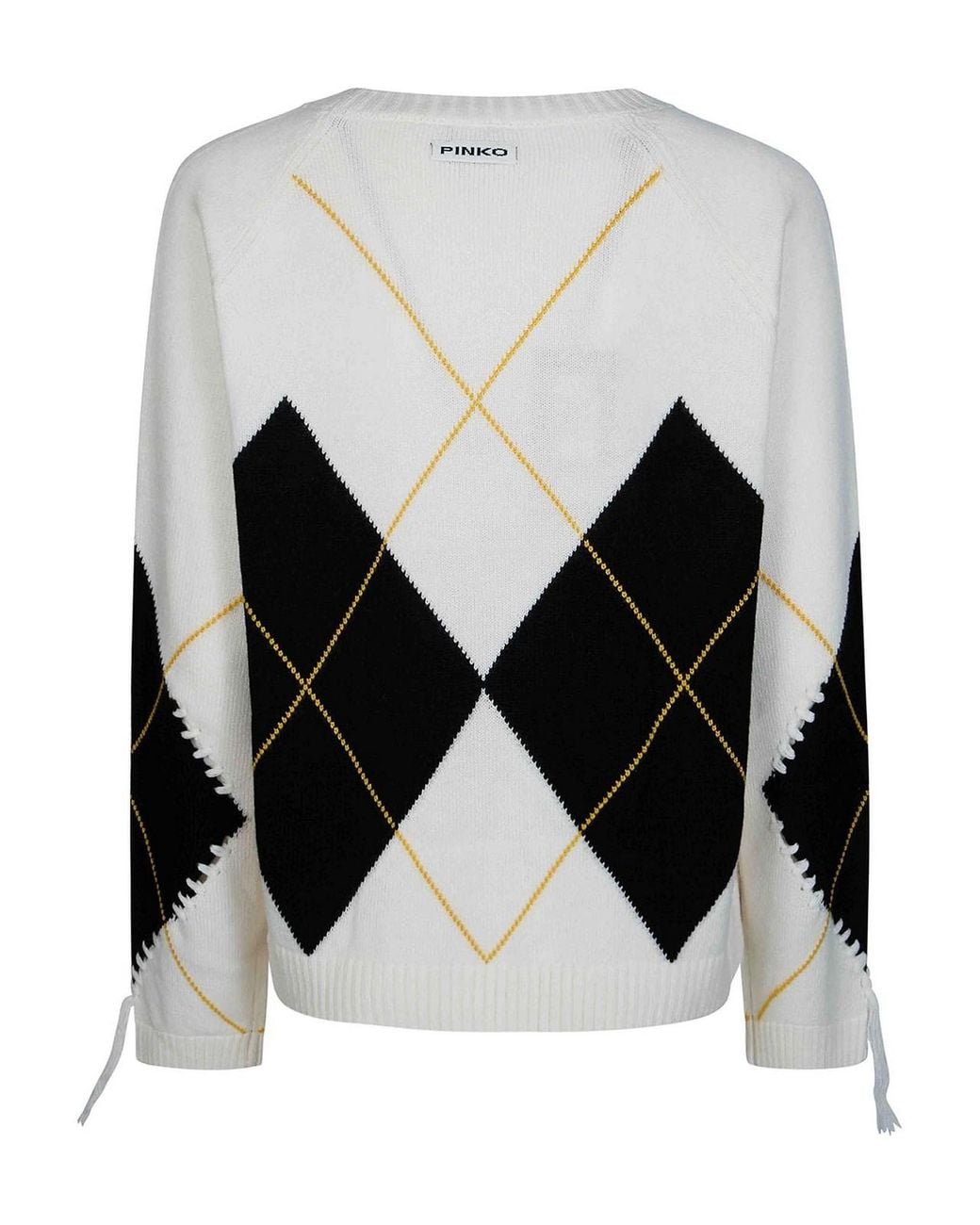 Pinko Black Wool Cashmere Argyle Crewneck Sweater
