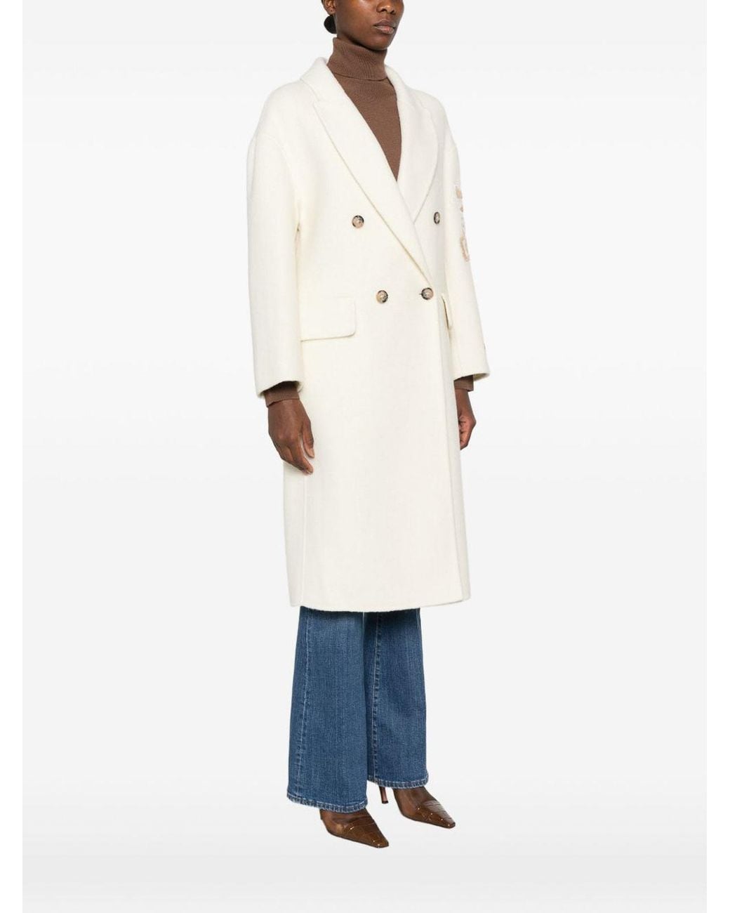 ERMANNO FIRENZE White Wool Double-Breasted Coat