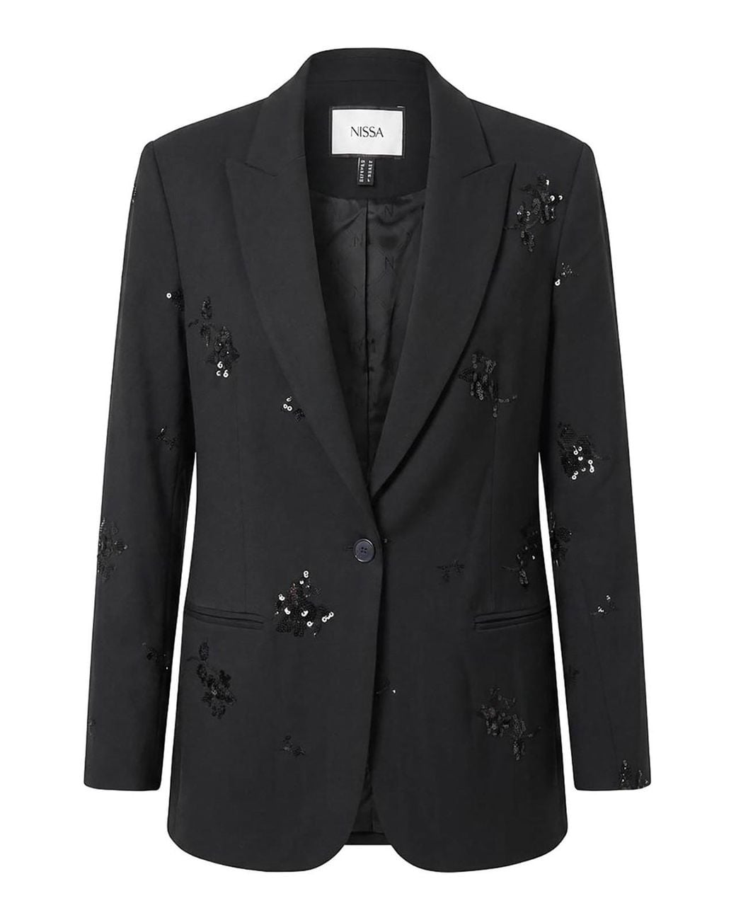 Nissa Black Sequin-Embellished Tailored Blazer