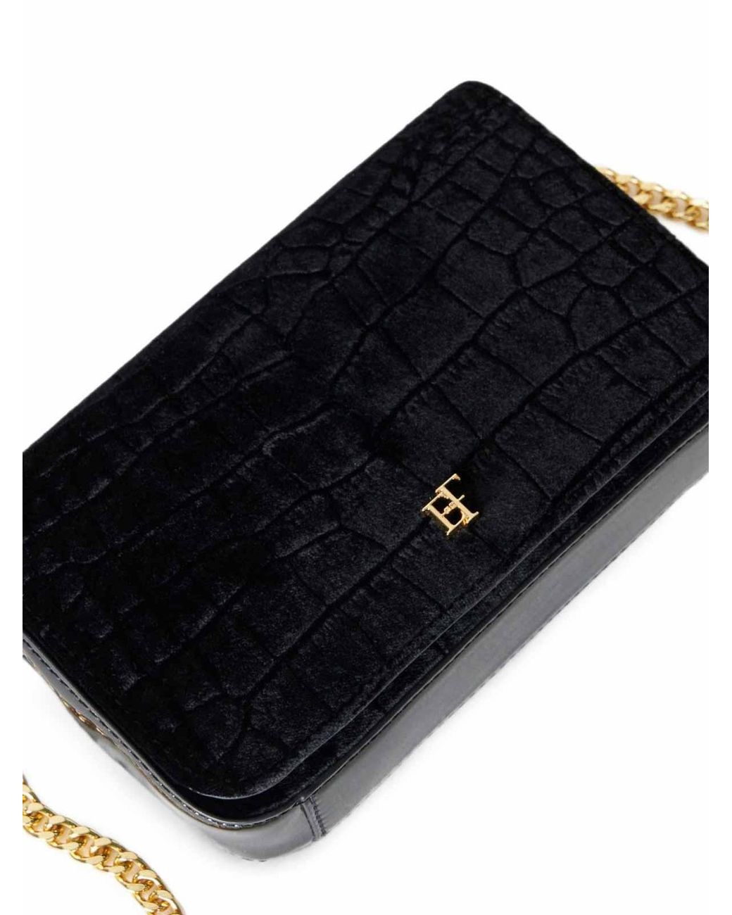 Elisabetta Franchi Black Crocodile-Effect Faux Leather Bag