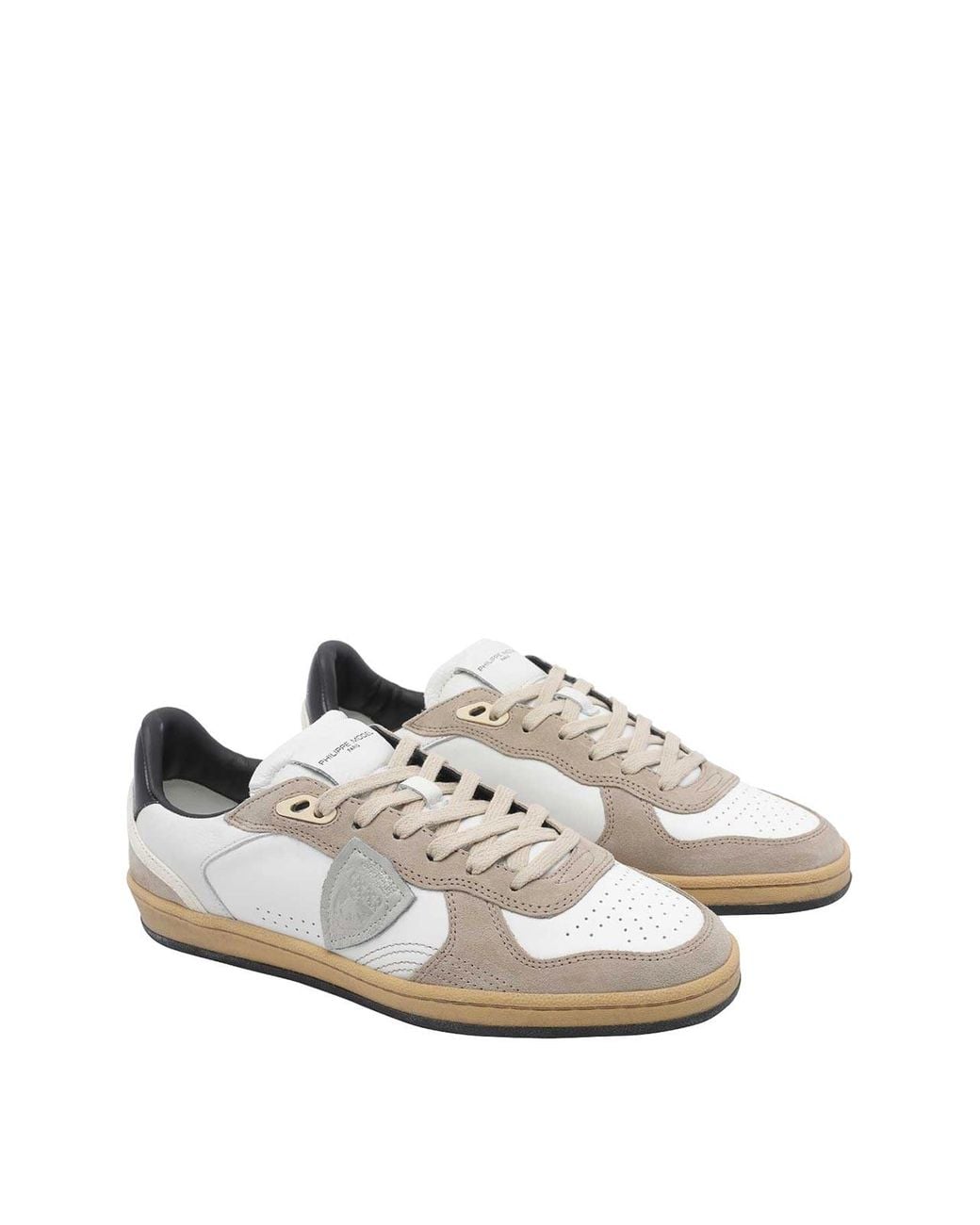 Philippe Model White Pgal Suede Calfskin Low-Top Sneakers With Perforated Toe for men
