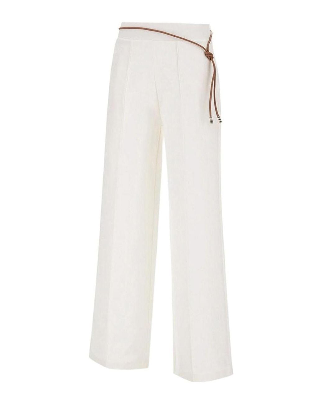 Herno White Regular Fit Trousers With Ironed Crease And Elasticated Waist