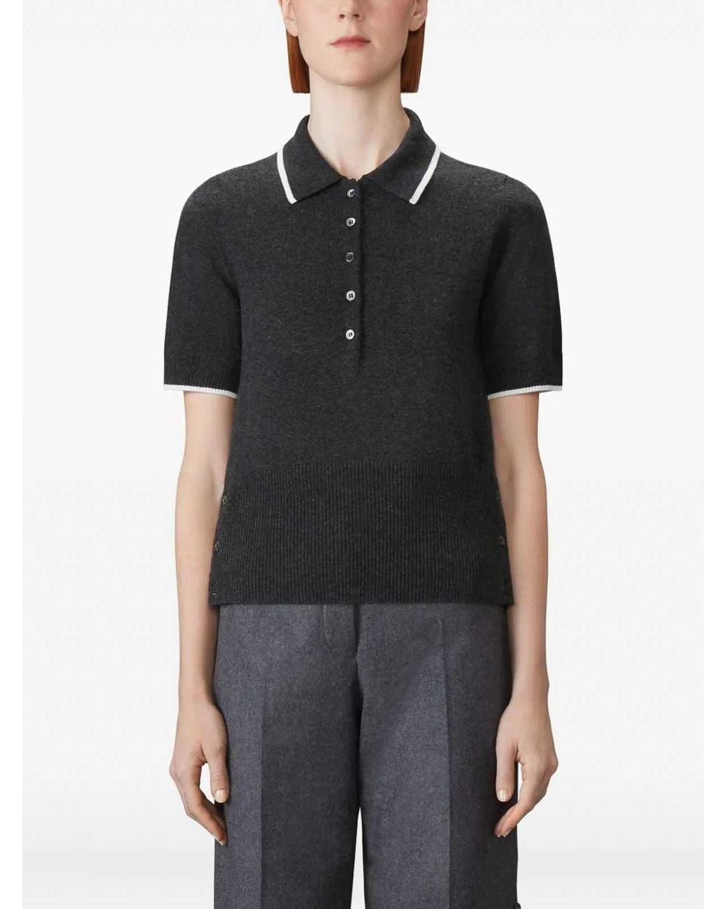 Thom Browne Black Browne 65 Jersey Intarsia Classic Ss Polo