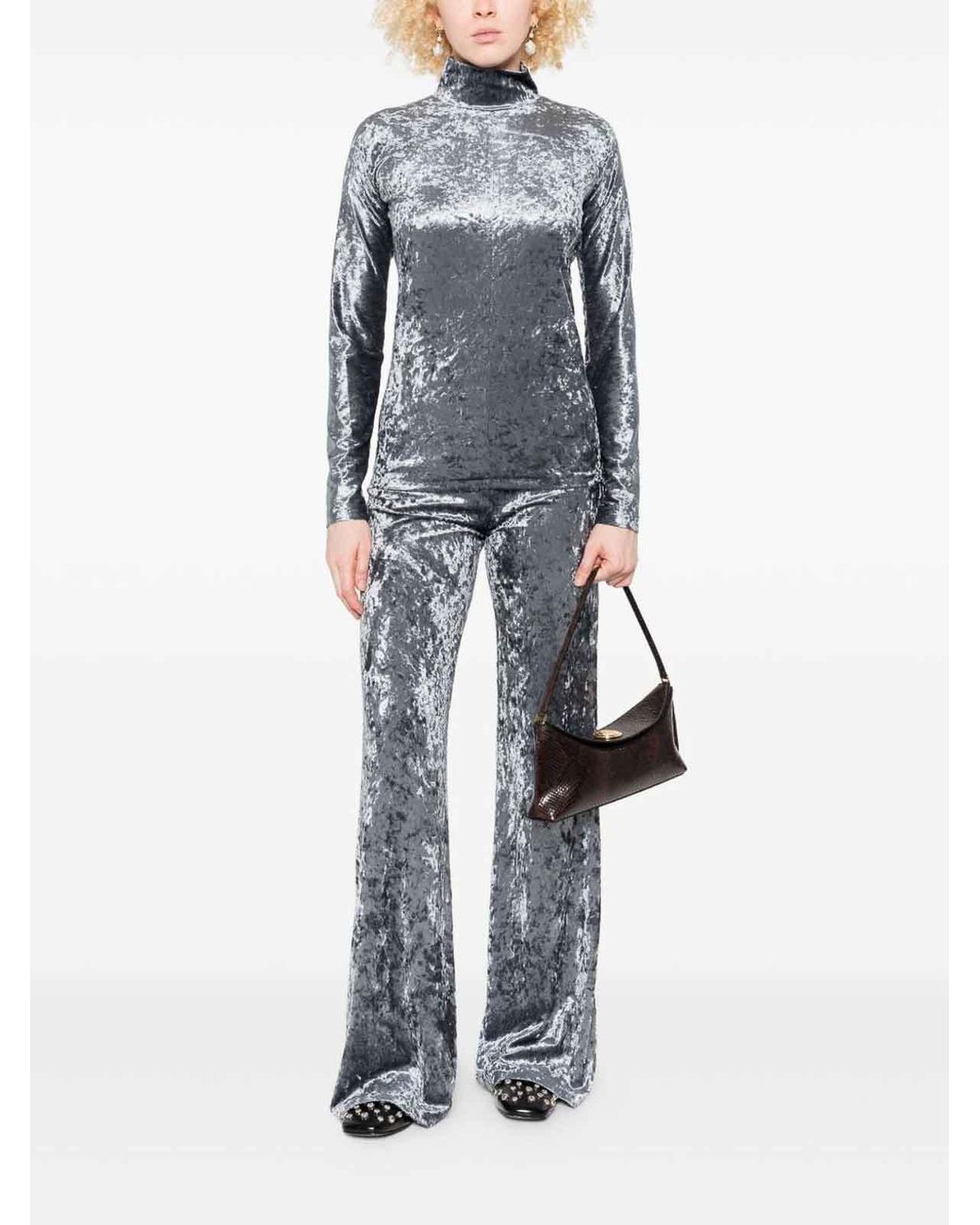 Forte_forte Gray Velvet High-Waisted Trousers