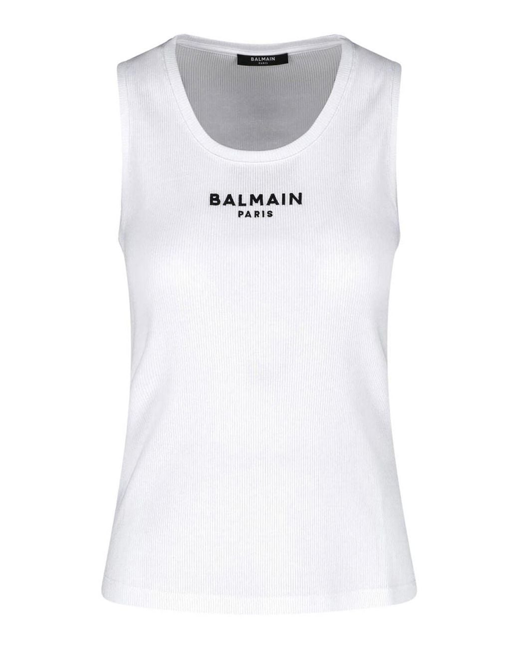 Balmain White Tank Top Logo