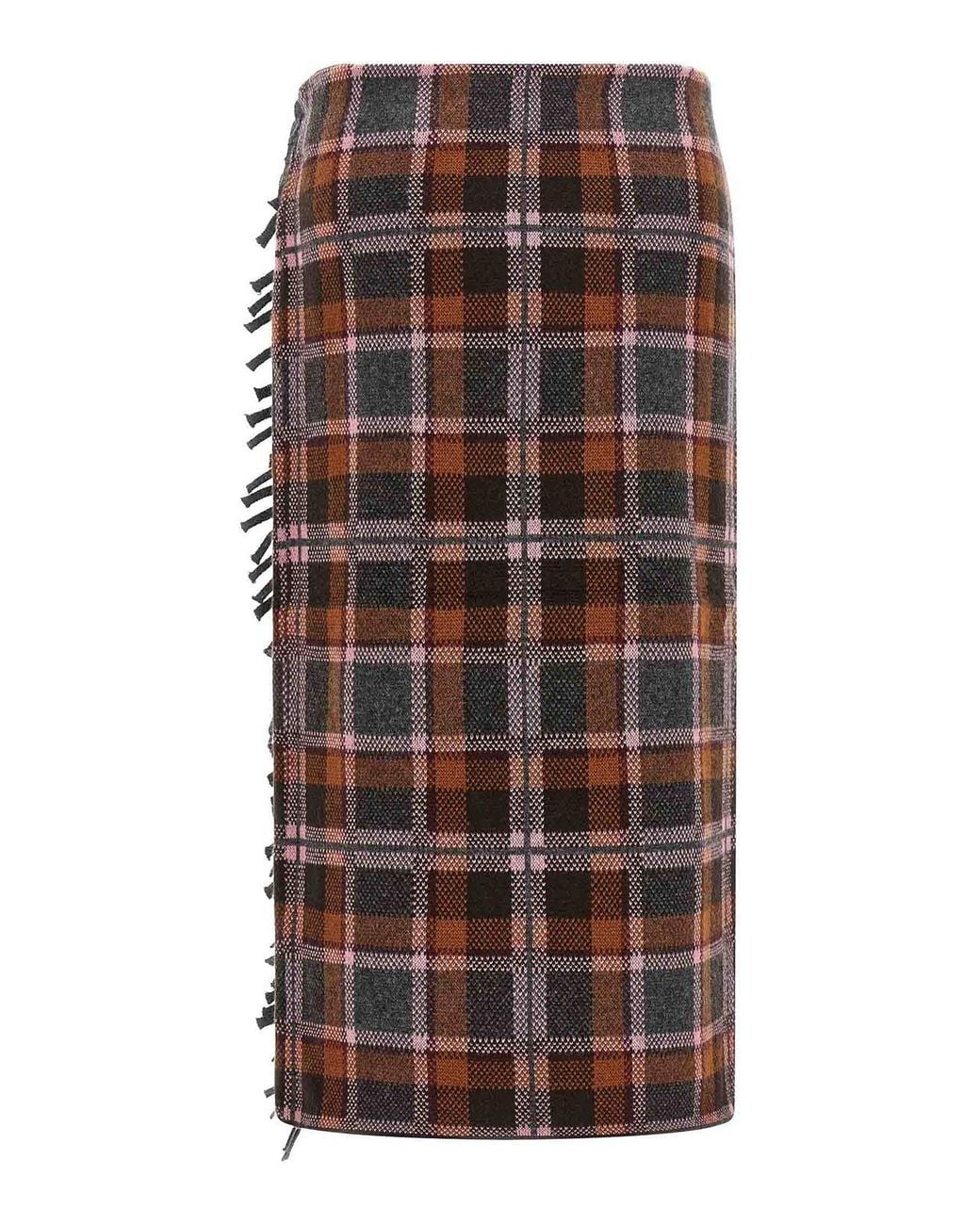 Guest In Residence Brown Tartan Wrap Wool-Cashmere Skirt