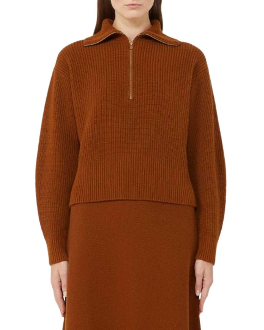 Max Mara Brown Cashmere And Wool Sweater With Zip