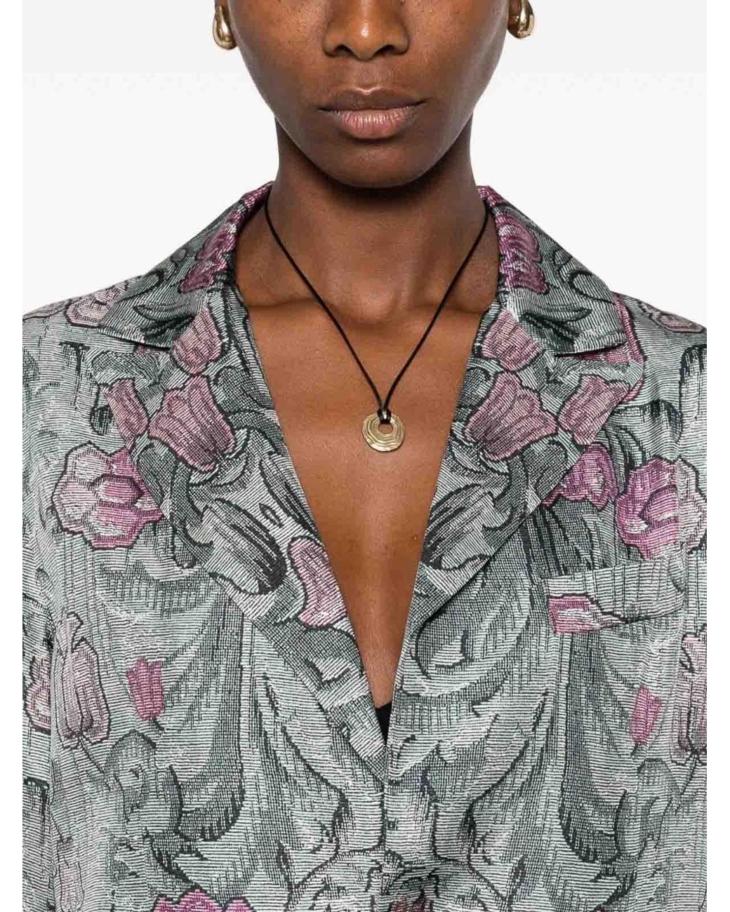 Pierre Louis Mascia Gray Silk Printed Single-Breasted Coat