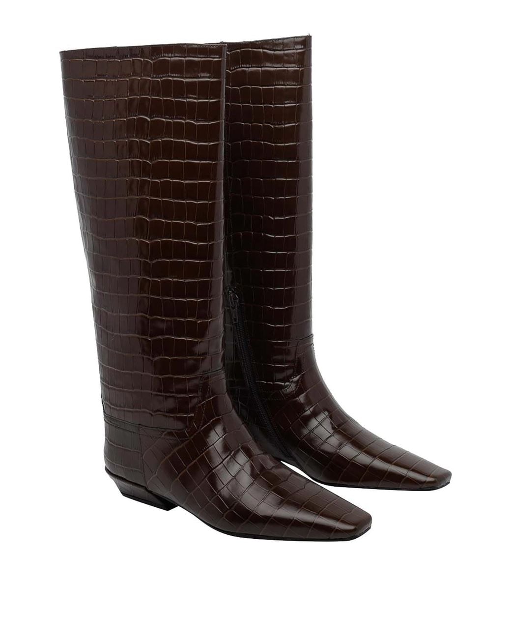 Jeffrey Campbell Brown Passo Croc-Effect Knee-High Boots