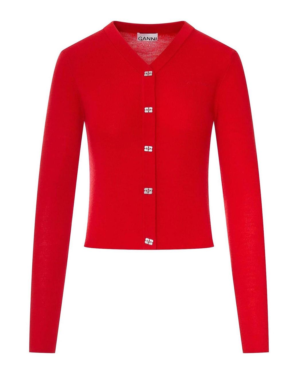 Ganni Wool Cardigan With Embroidered Logo