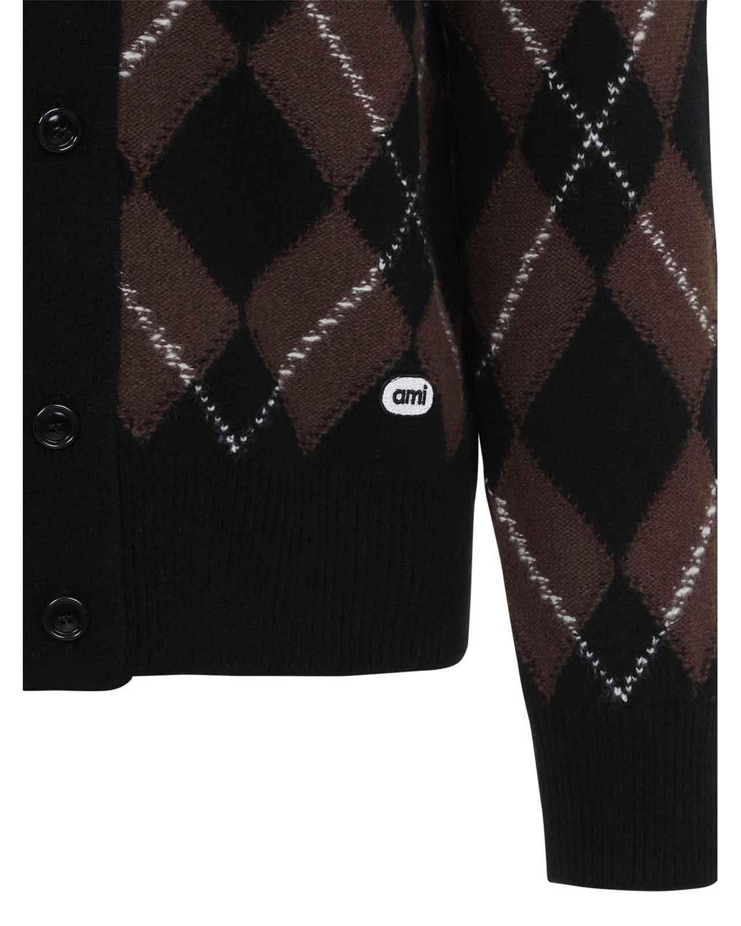 AMI Black Crewneck Cardigan for men