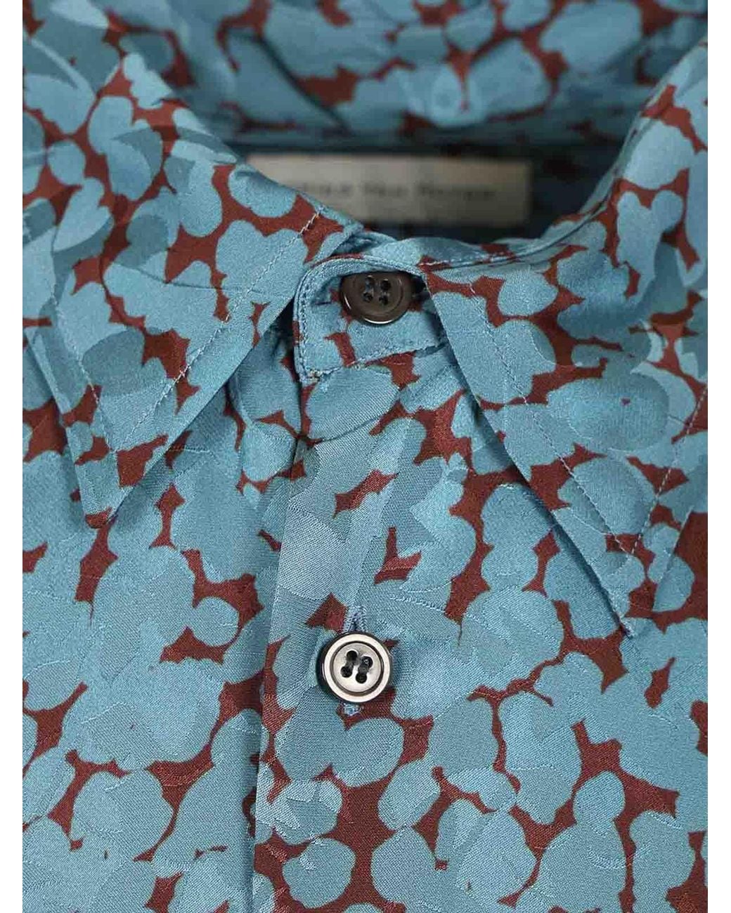 Dries Van Noten Blue Shiny Satin Shirt for men