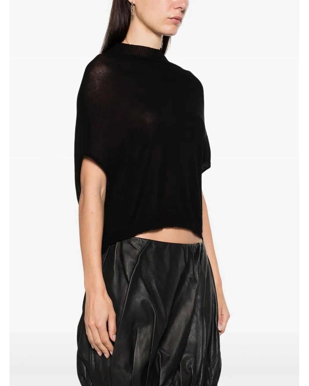 Rick Owens Black Top Cropped Crater Knit