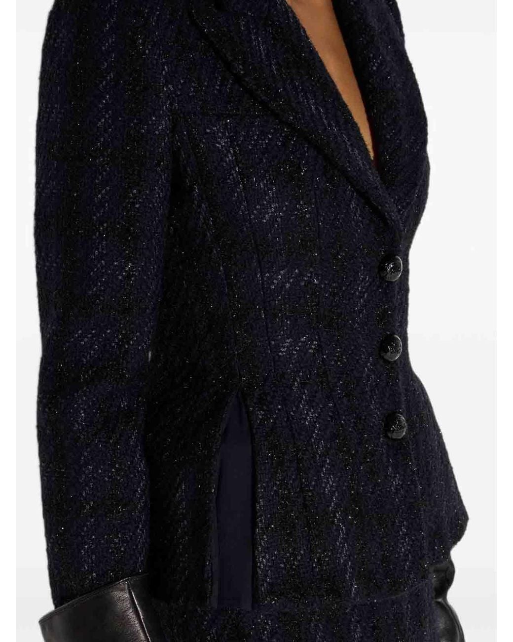 Elisabetta Franchi Blue Slim-Fit Prince Of Wales Wool Blazer