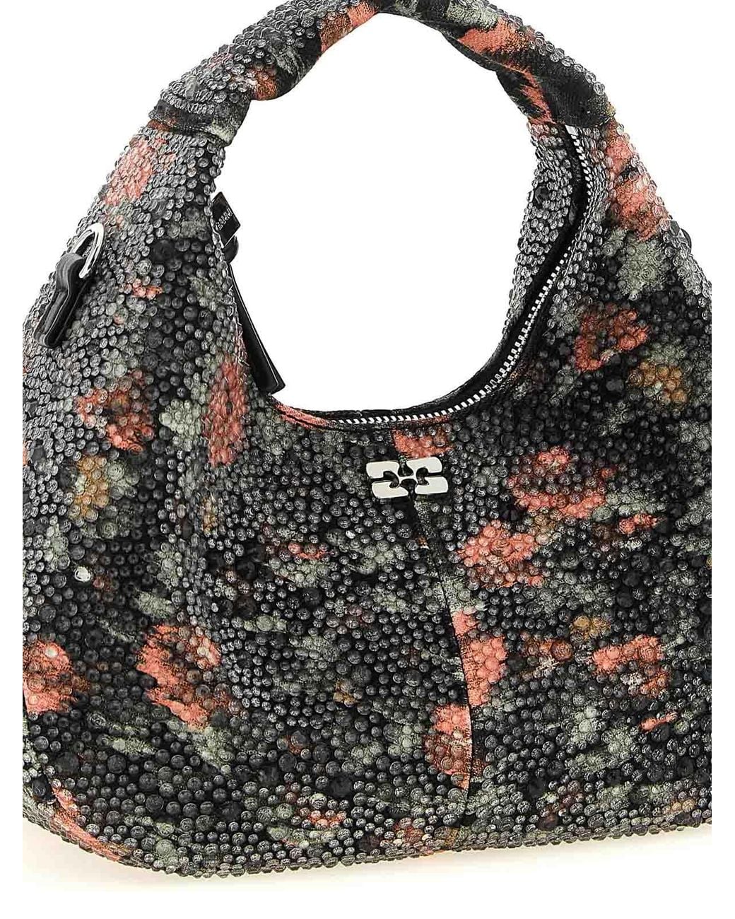Ganni Black Mini Hobo Flowers' Handbag