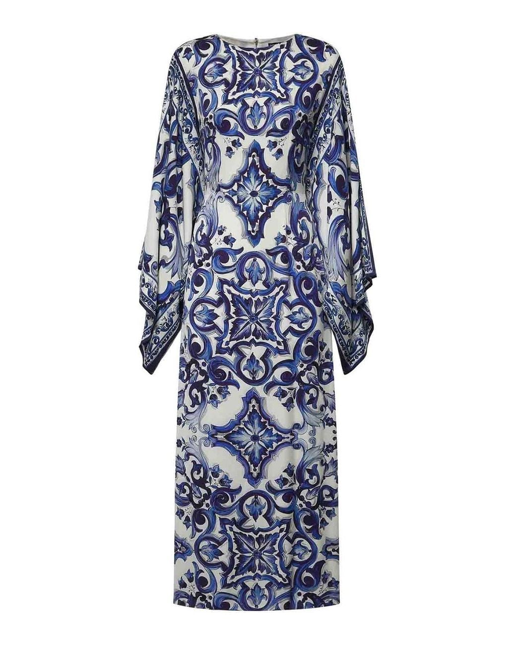Dolce & Gabbana Blue Majolica-Print Charmeuse Long Dress