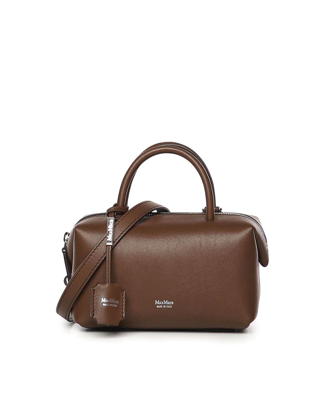 Max Mara Brown Leather Satchel Bag With Logo