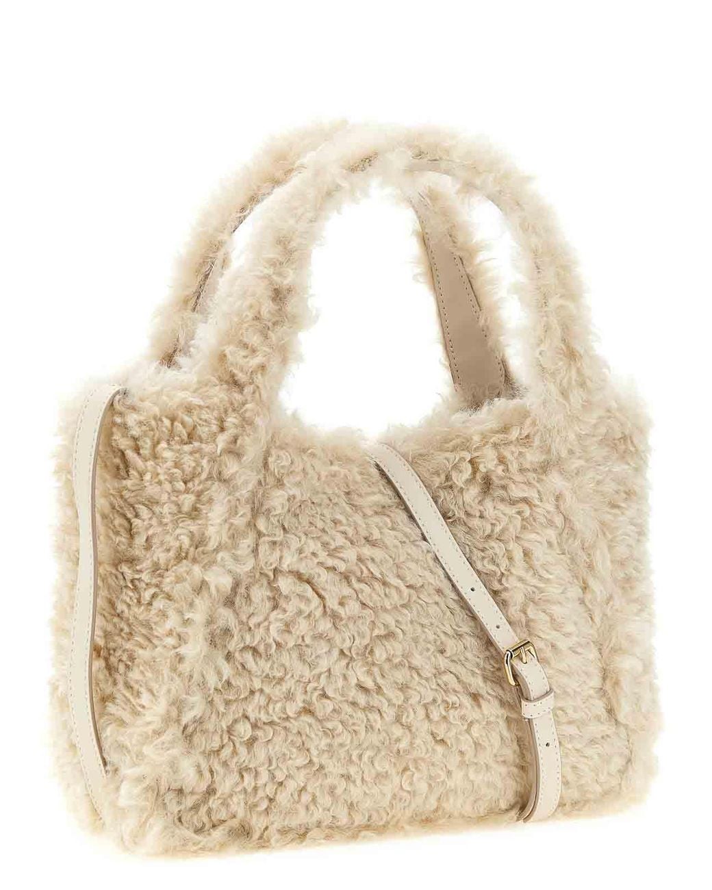 Stella McCartney Natural Shearling Logo Shopping Bag