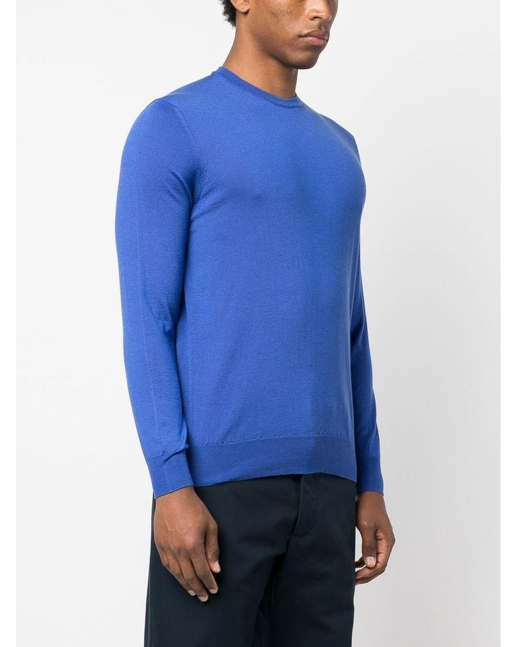 Drumohr Blue Wool And Silk Crewneck Sweater for men
