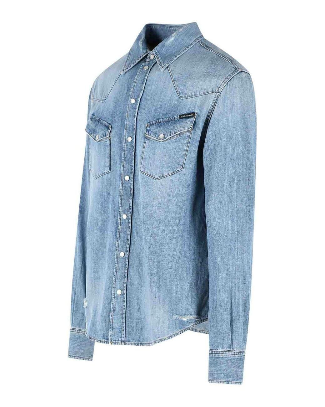 Dolce & Gabbana Blue Cotton Shirt for men