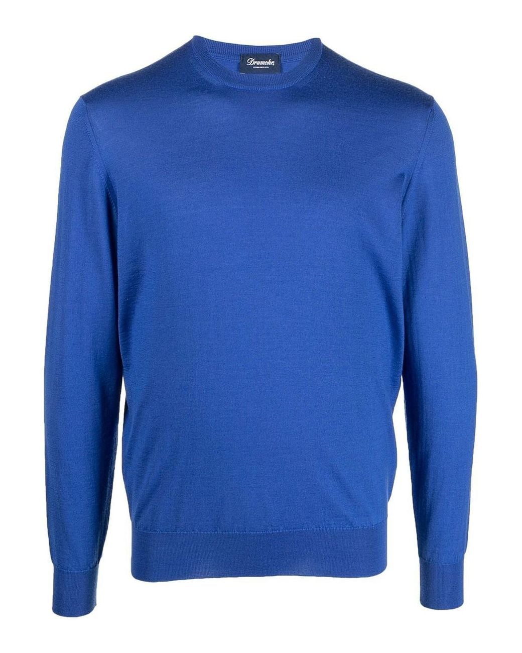 Drumohr Blue Wool And Silk Crewneck Sweater for men