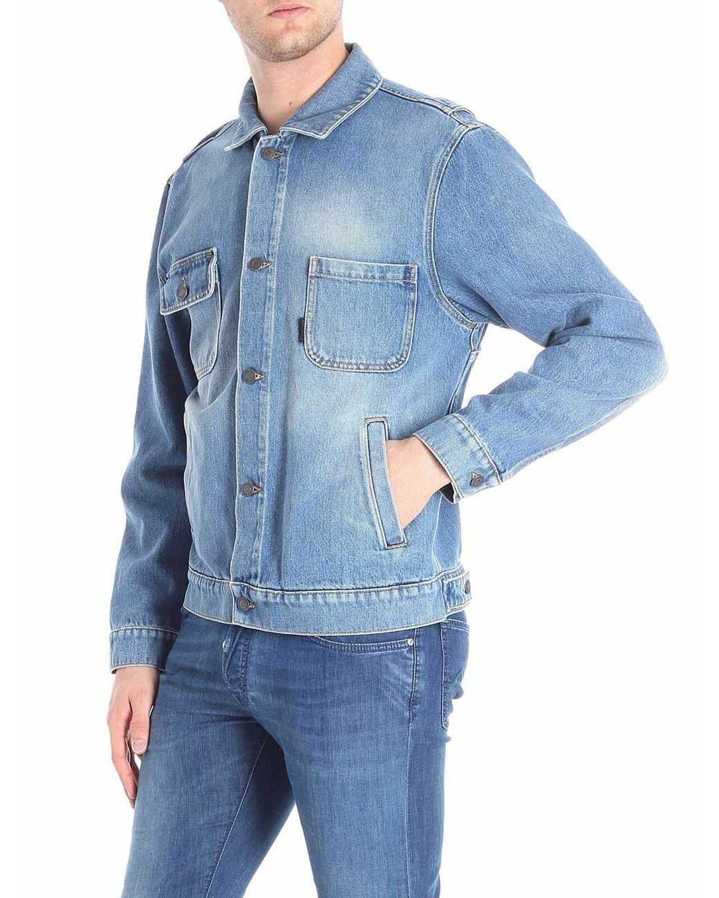 Moschino Blue Denim Jacket With Logo Embroidery for men