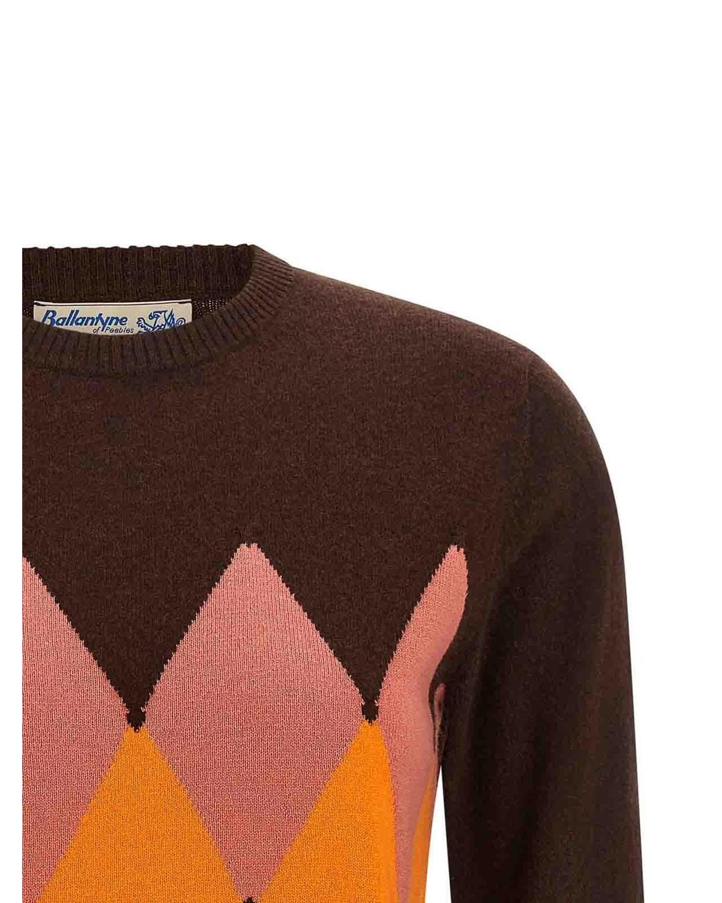 Ballantyne Orange Crewneck Sweater With Diamond Intarsia