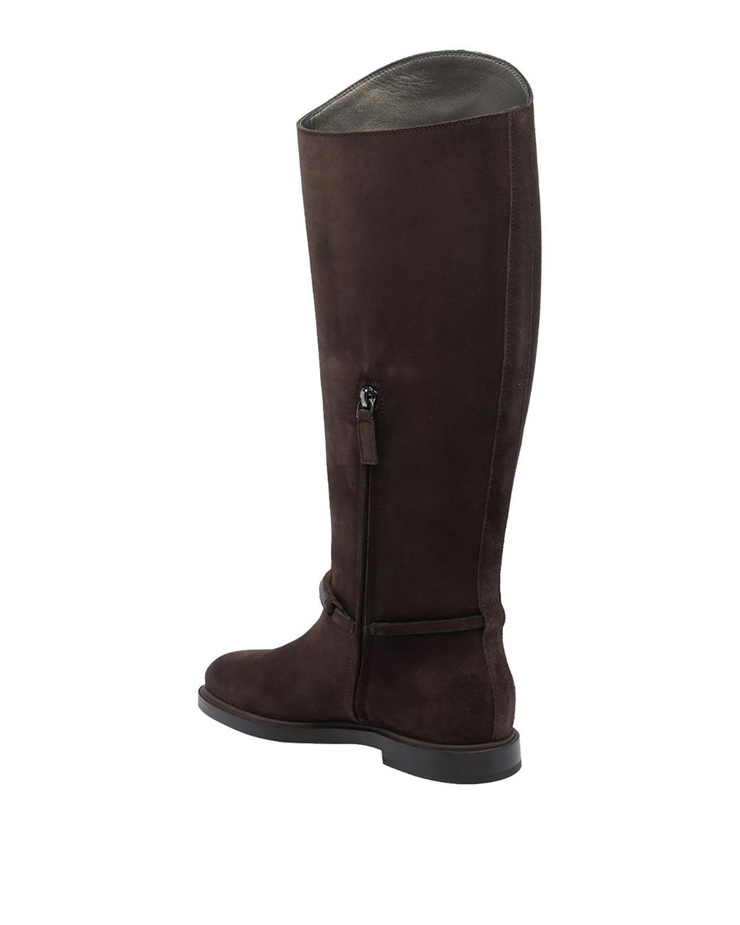Brunello Cucinelli Black Suede Boots With Monili Strap
