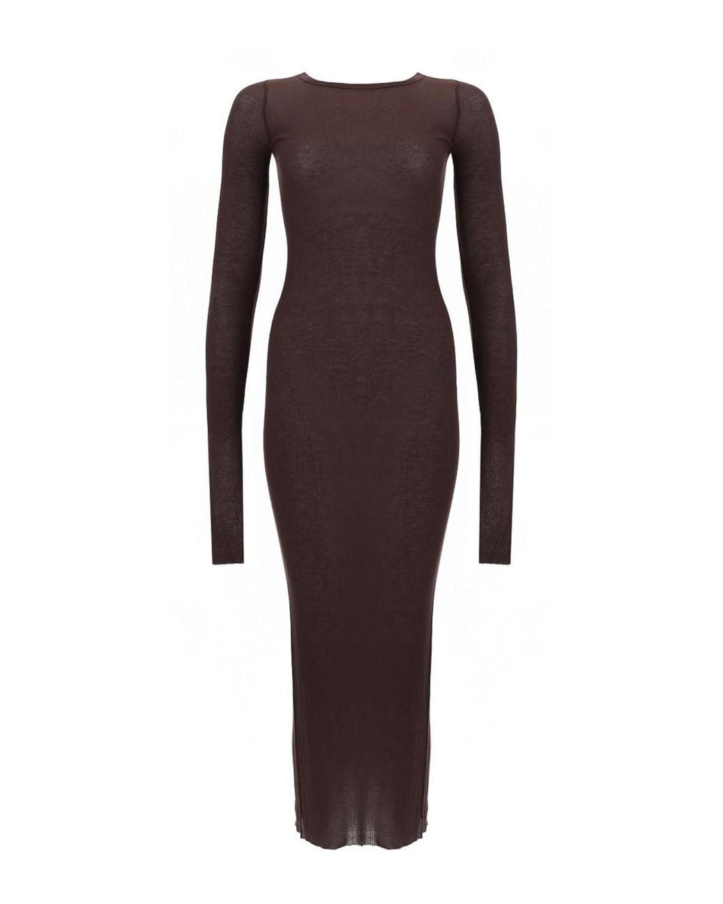 Rick Owens Brown Long-Sleeved Midi Dress