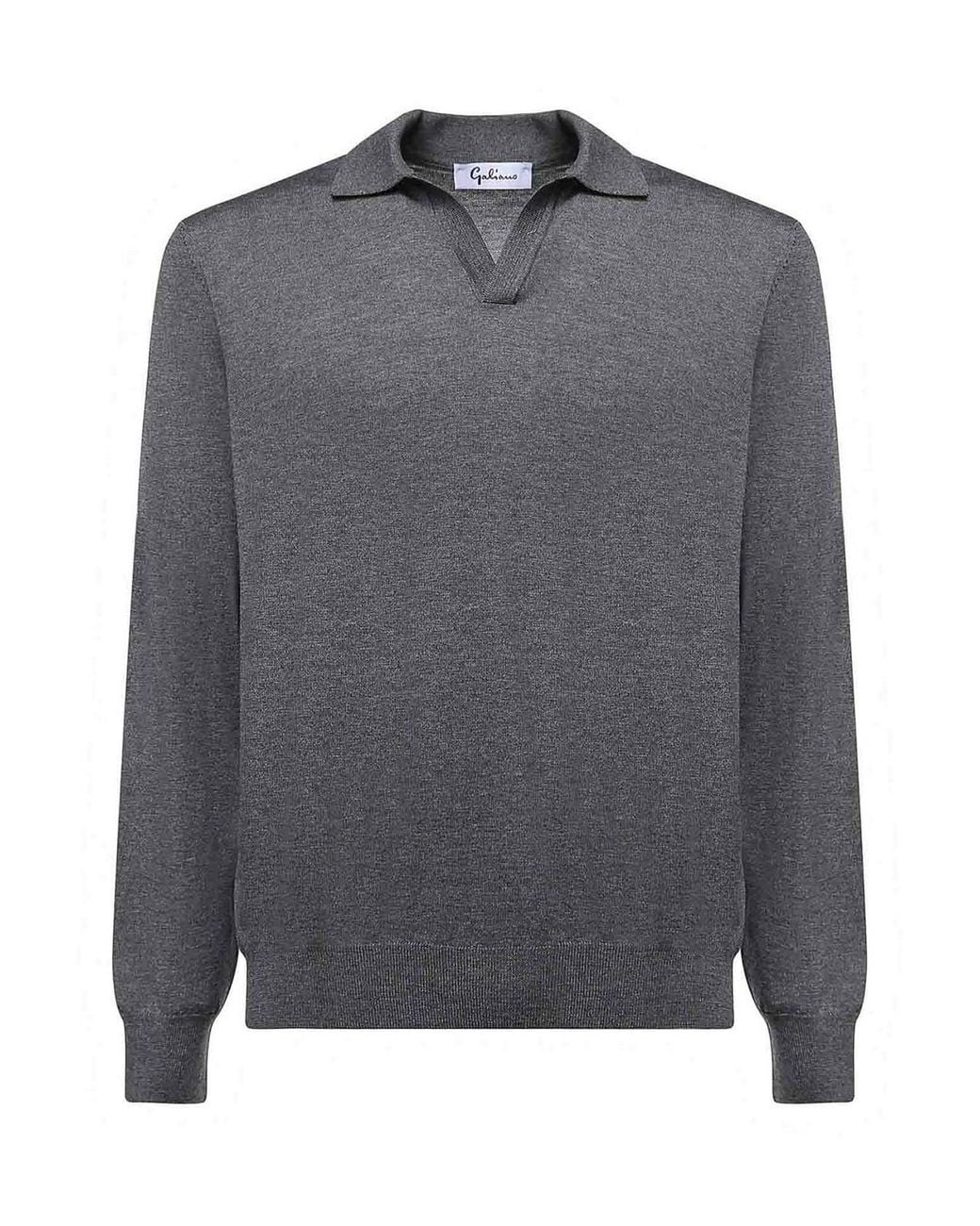 Giuliano Galiano Gray Wool Polo Sweater for men