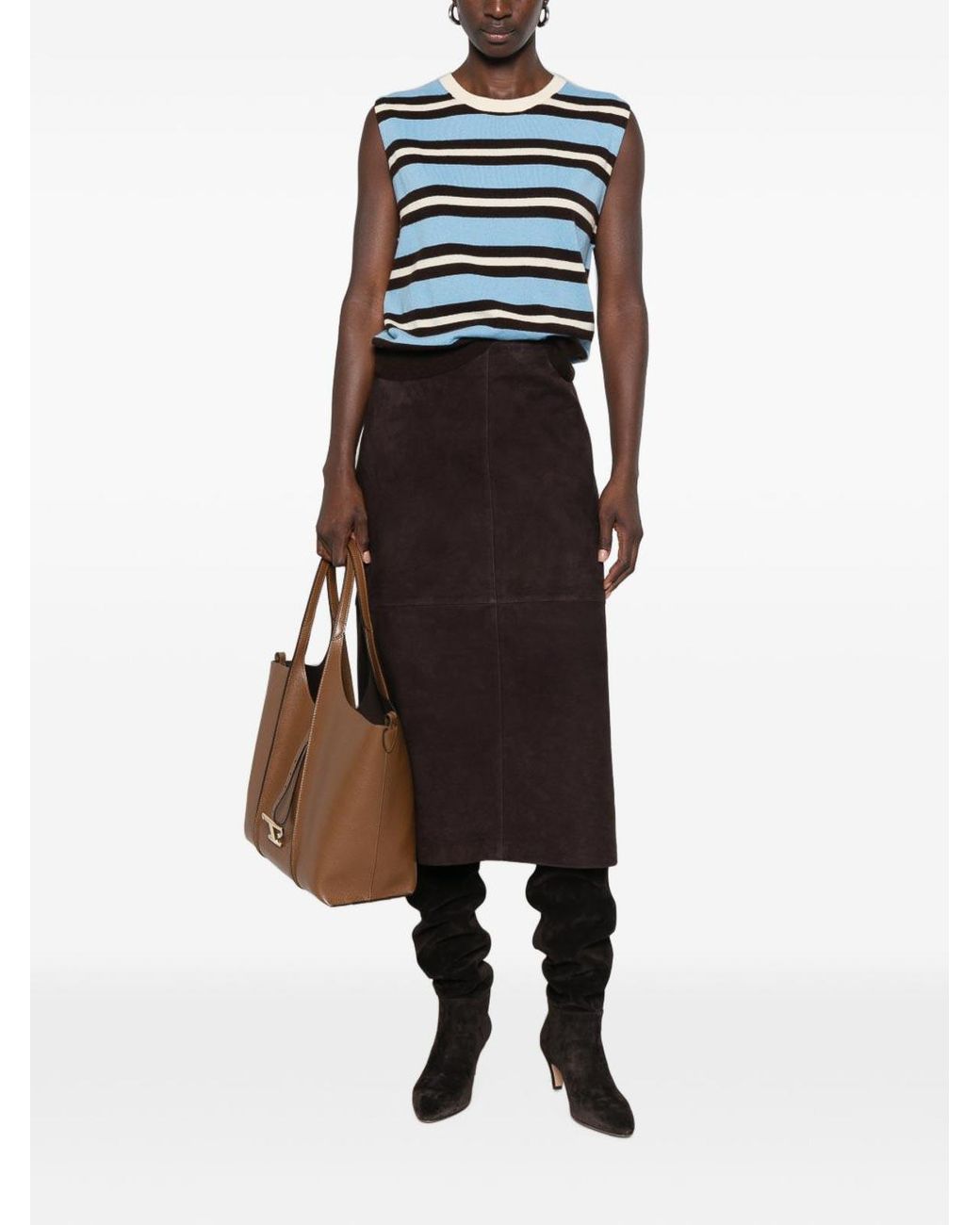 Yerse Black Suede Midi Skirt