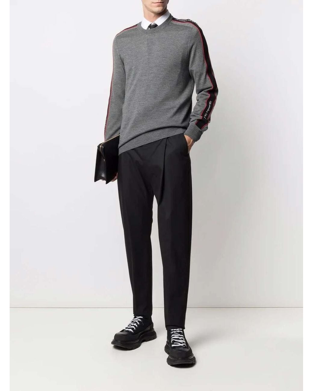 Pull Col Rond McQueen en coloris Gray