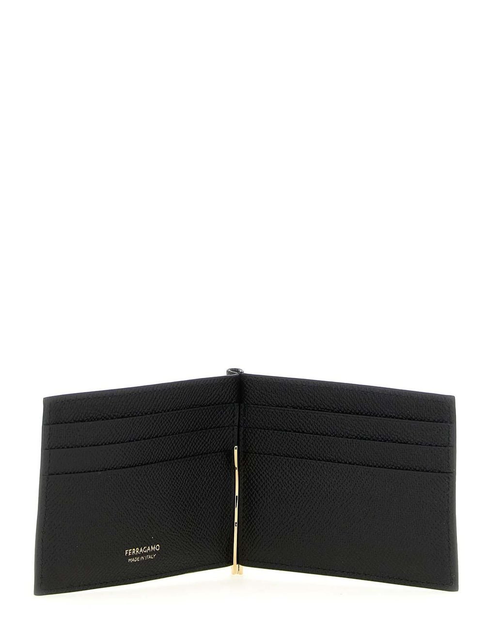 Ferragamo Black Gancini Wallet With Clip for men