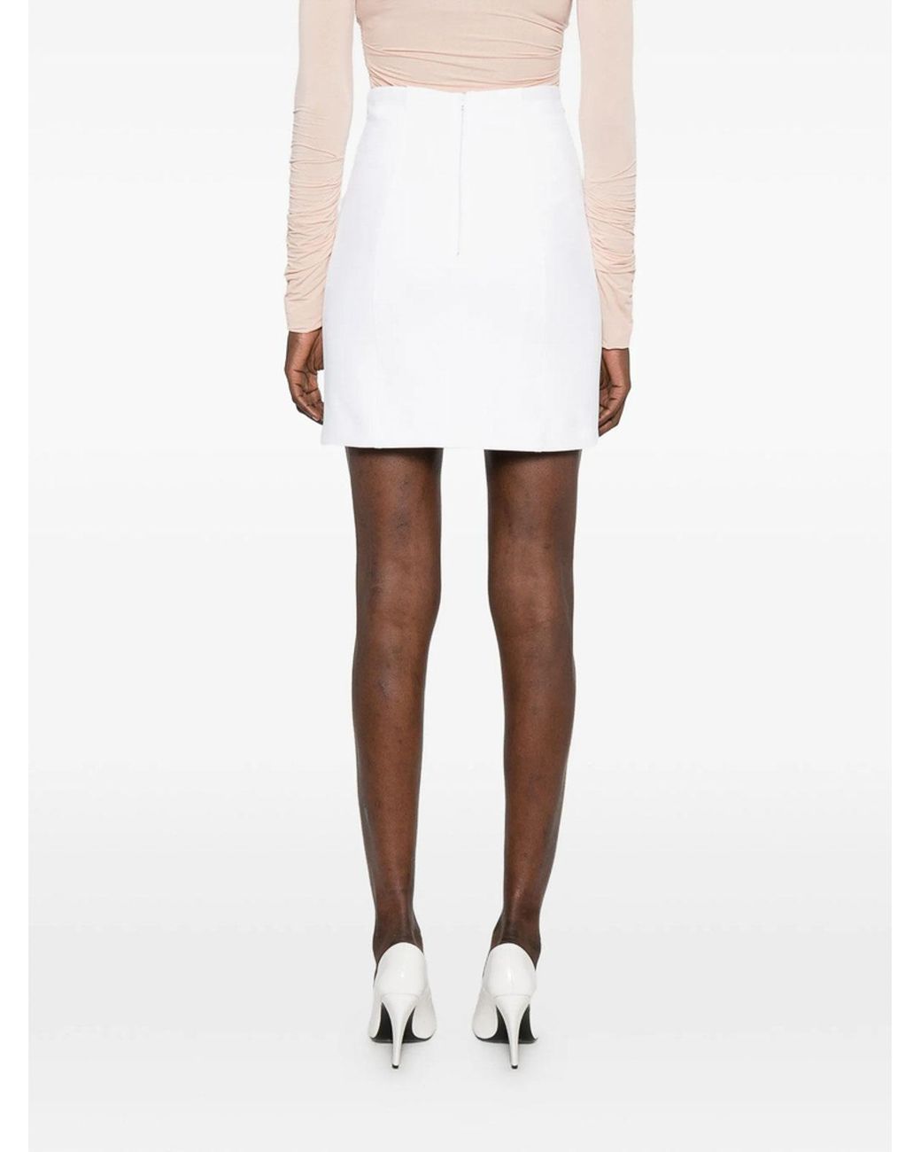 Elisabetta Franchi White Mini Skirt In Double Stretch Crêpe With Elastics