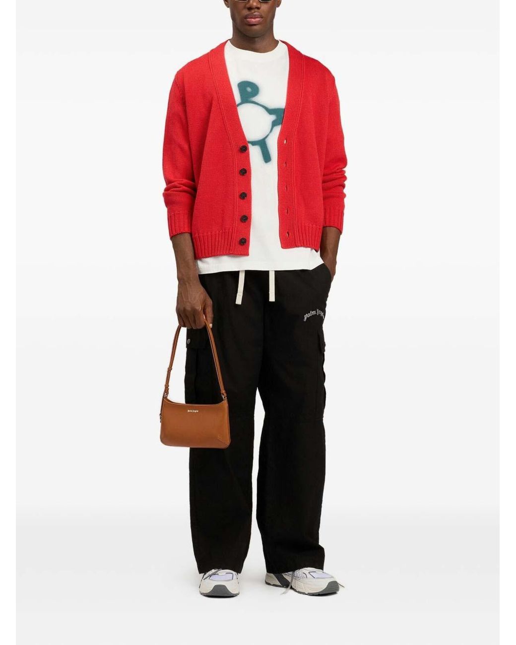 Palm Angels Black Curved Logo Loose Cargo Pants for men