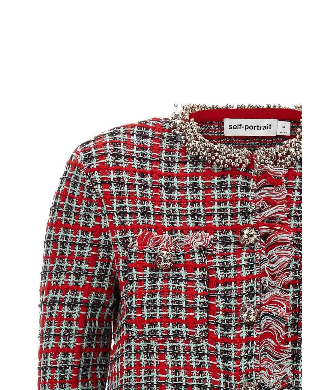 Self-Portrait Red Self Portrait Fringed Knit Jacket