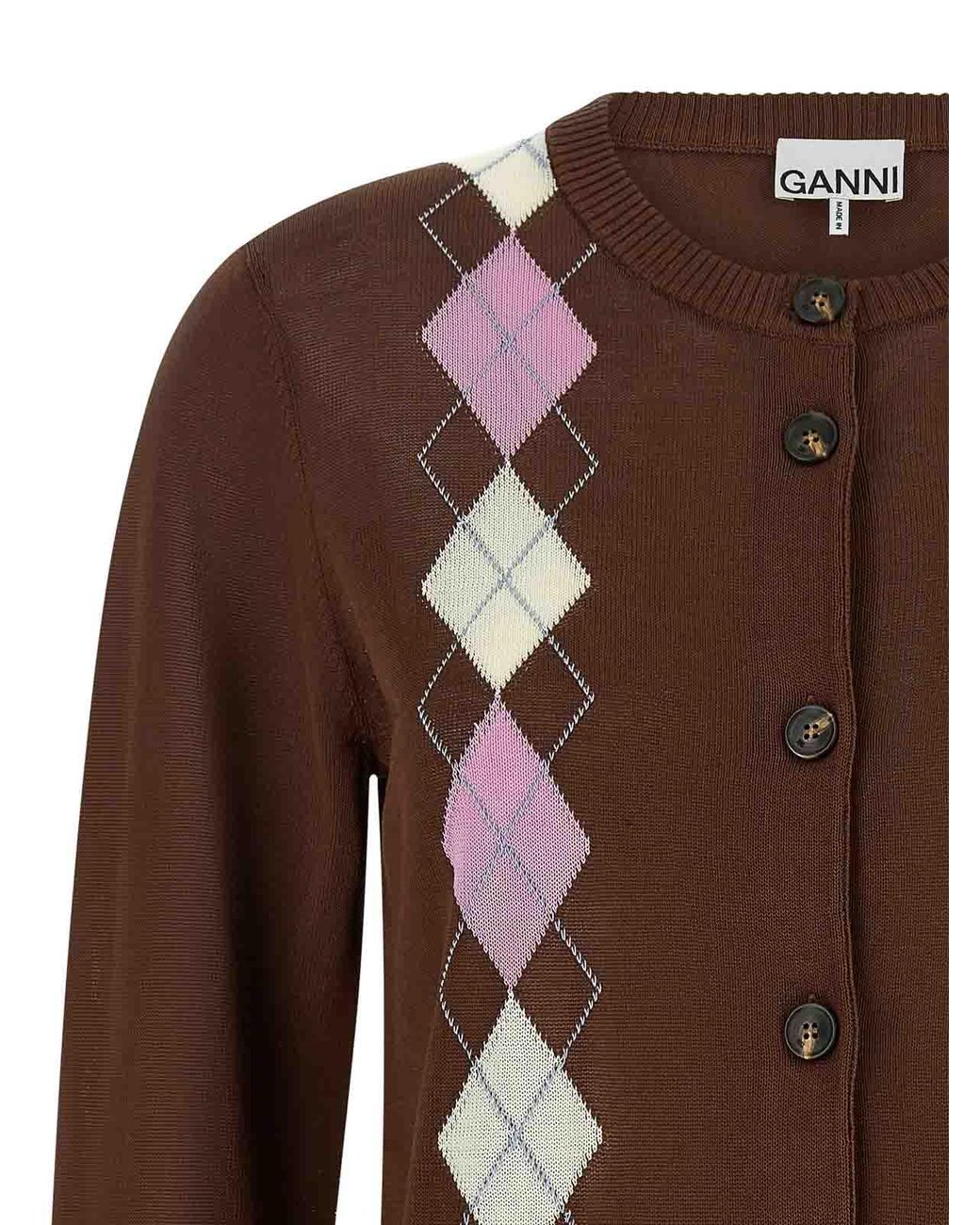 Ganni Brown Argyle' Cardigan