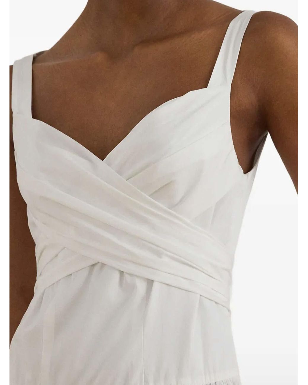 Ralph Lauren White Sleeveless Cotton Flounced Dress