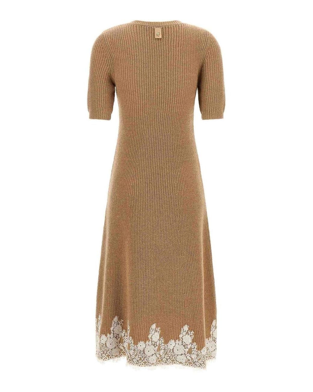 Alberta Ferretti Natural Lace Hem Dress