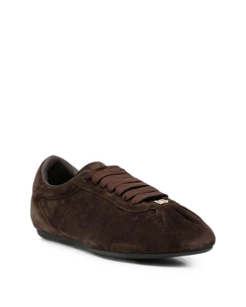 Dolce & Gabbana Brown Logo-Plaque Suede Sneakers