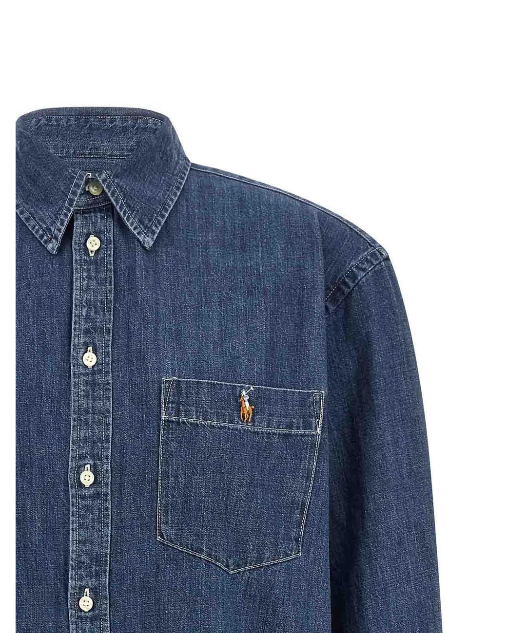 Polo Ralph Lauren Blue Denim Shirt With Logo Embroidery